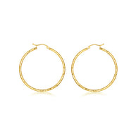 14K Yellow Gold Diamond Cut Tube Hoop Earrings