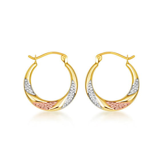 Tri-Color Gold Beaded Twist Hoop Earrings