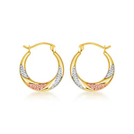 Tri-Color Gold Beaded Twist Hoop Earrings