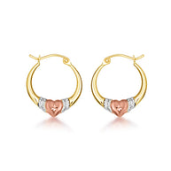 Tri-Color Gold Textured Heart Hoop Earrings