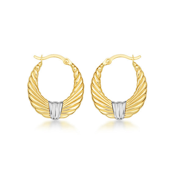 14K Two-Tone Gold Ribbed Hoop Earrings
