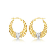 14K Two-Tone Gold Ribbed Hoop Earrings
