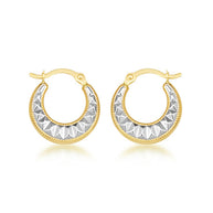 14K Two-Tone Gold Milgrain Ribbed Huggie Hoop Earrings