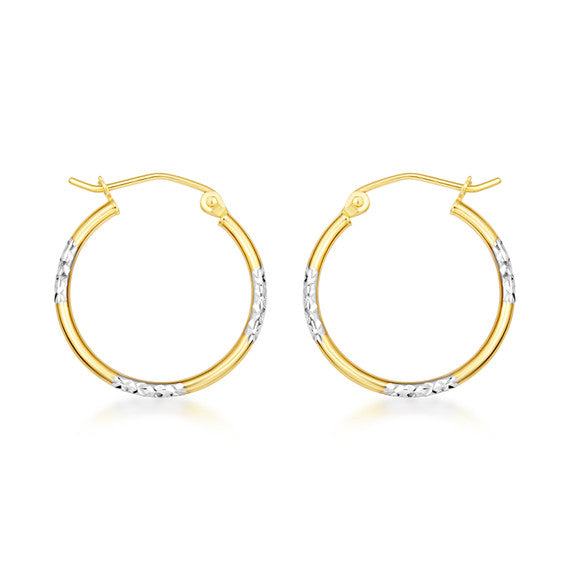 14K Two-Tone Gold Diamond Cut Tube Hoop Earrings (Available in Small/Large & Two-Tone/Yellow/White Gold))