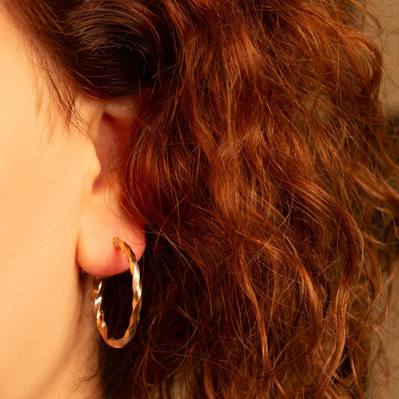 Tri-Color Gold Diamond Cut Twisted Hoop Earrings