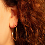 14K Yellow Gold Diamond Cut Tube Hoop Earrings