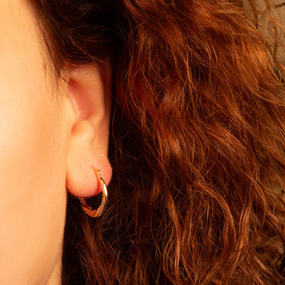 Tri-Color Gold Beaded Twist Hoop Earrings