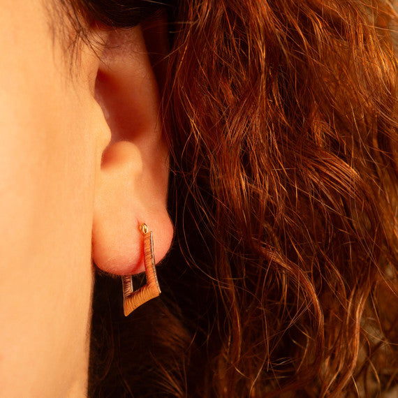 14K Tri-Color Gold Textured Square Hoop Earrings