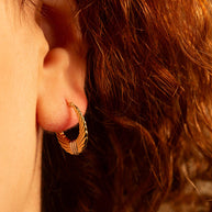 14K Two-Tone Gold Ribbed Hoop Earrings