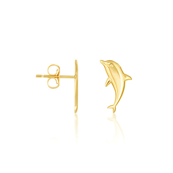 Yellow Gold Marine Dolphin Stud Earrings