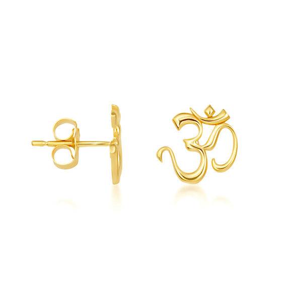 Yellow Gold Spiritual Om Symbol Hindu Stud Earrings