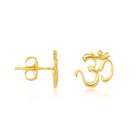 Yellow Gold Spiritual Om Symbol Hindu Stud Earrings
