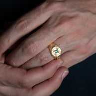 Gold Irish Celtic Trinity Knot Cross Emerald Birthstone Ring (Available in Yellow/White Gold)