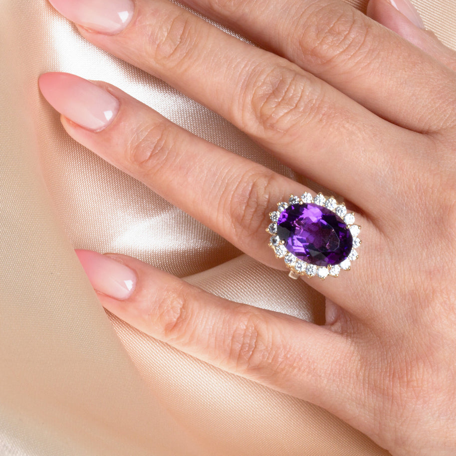 Gold Oval Gemstone Halo Ring (Available in Yellow /Rose/White Gold)