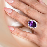 Gold Oval Gemstone Halo Ring (Available in Yellow /Rose/White Gold)