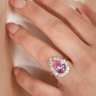 Gold Pear Cut Gemstone Halo Ring (Available in Yellow/Rose/White Gold)