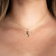 Gold Cubic Zirconia Triple Heart Pendant Necklace (Available in Yellow/Rose/White Gold)