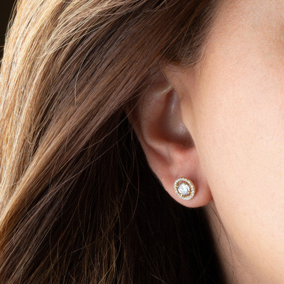 14K Gold Lab Grown 1ct Diamond Halo Solitaire Stud Earrings (Available in Yellow/Rose/White Gold)