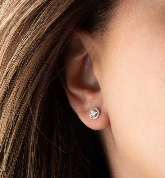 14K Gold Lab Grown .5ct Diamond Halo Solitaire Stud Earrings (Available in Yellow/Rose/White Gold)