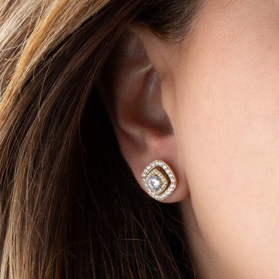 14K Gold Lab Grown Diamond Square Halo Earring Jacket Studs (Available in Yellow/Rose/White Gold)