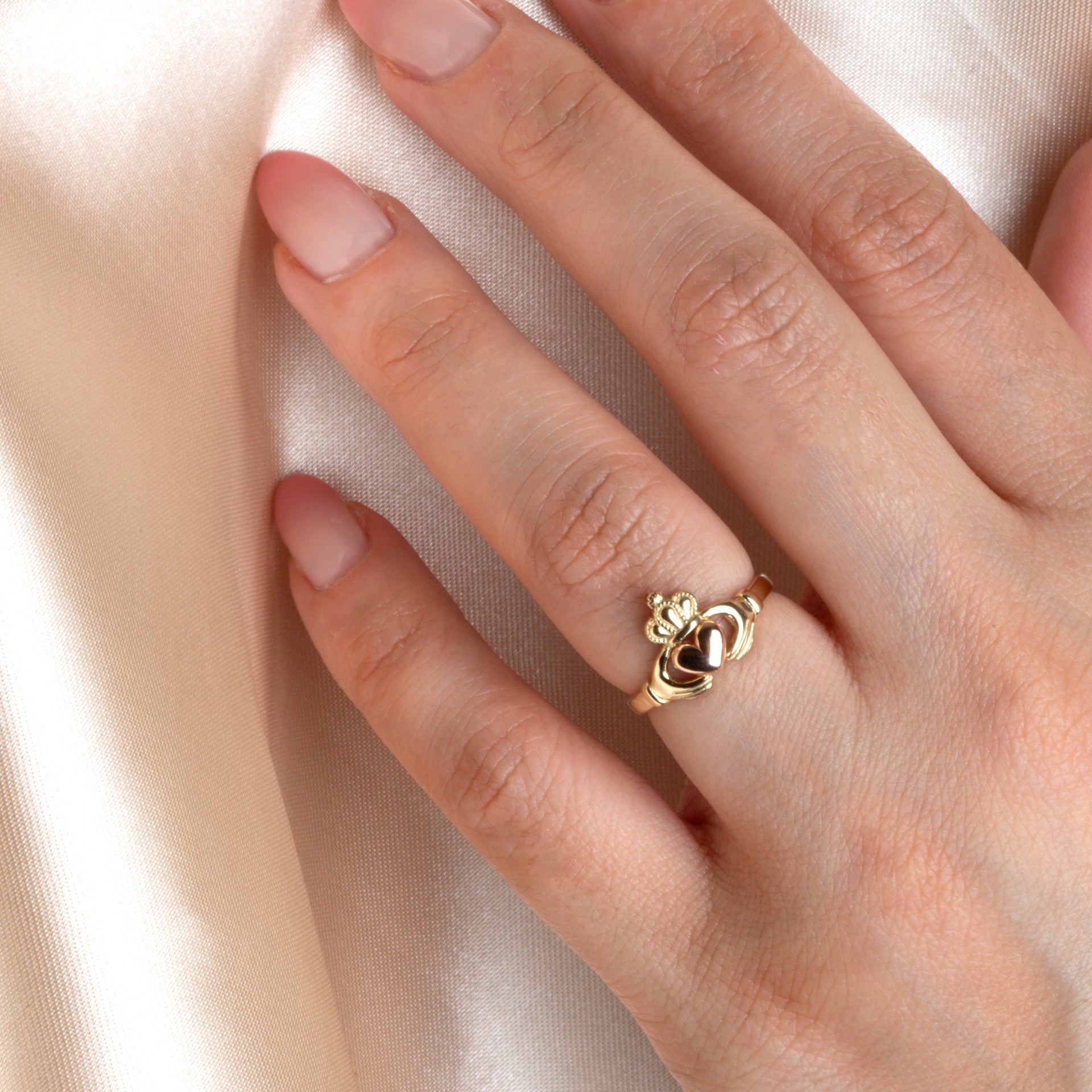 Two-Tone Gold Claddagh Heart Crown Ring