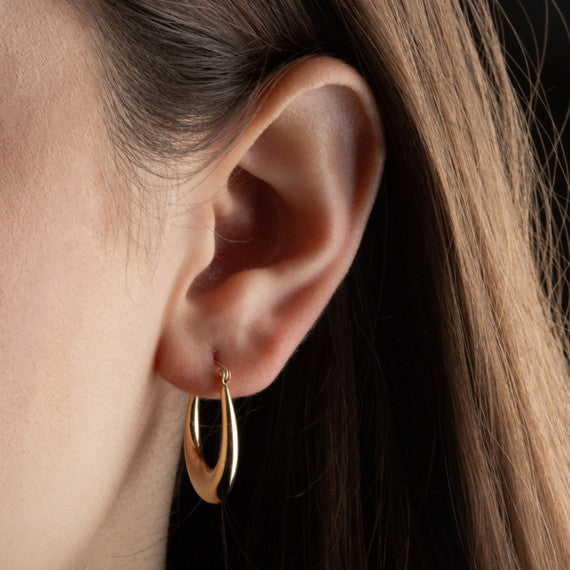 Solid Yellow Gold Oval Hoop Earrings