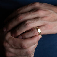 Gold Ribbed Oval Engravable Signet Ring (Available in Yellow/Rose/White Gold)
