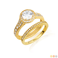 14K Gold Lab Grown Diamond Halo Wedding Band Ring Set (Available in Yellow/Rose/White Gold)