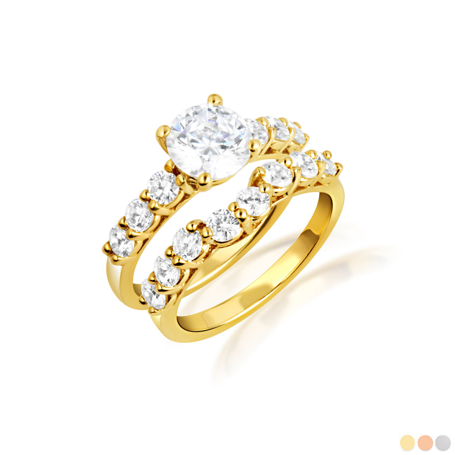 14K Gold Lab Grown Diamond Engagement Band Ring Set (Available in Yellow/Rose/White Gold)