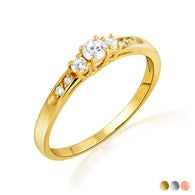 14K Gold Solitaire Lab Grown Triple Set Diamond Wedding Band Ring (Available in Yellow/Rose/White Gold)