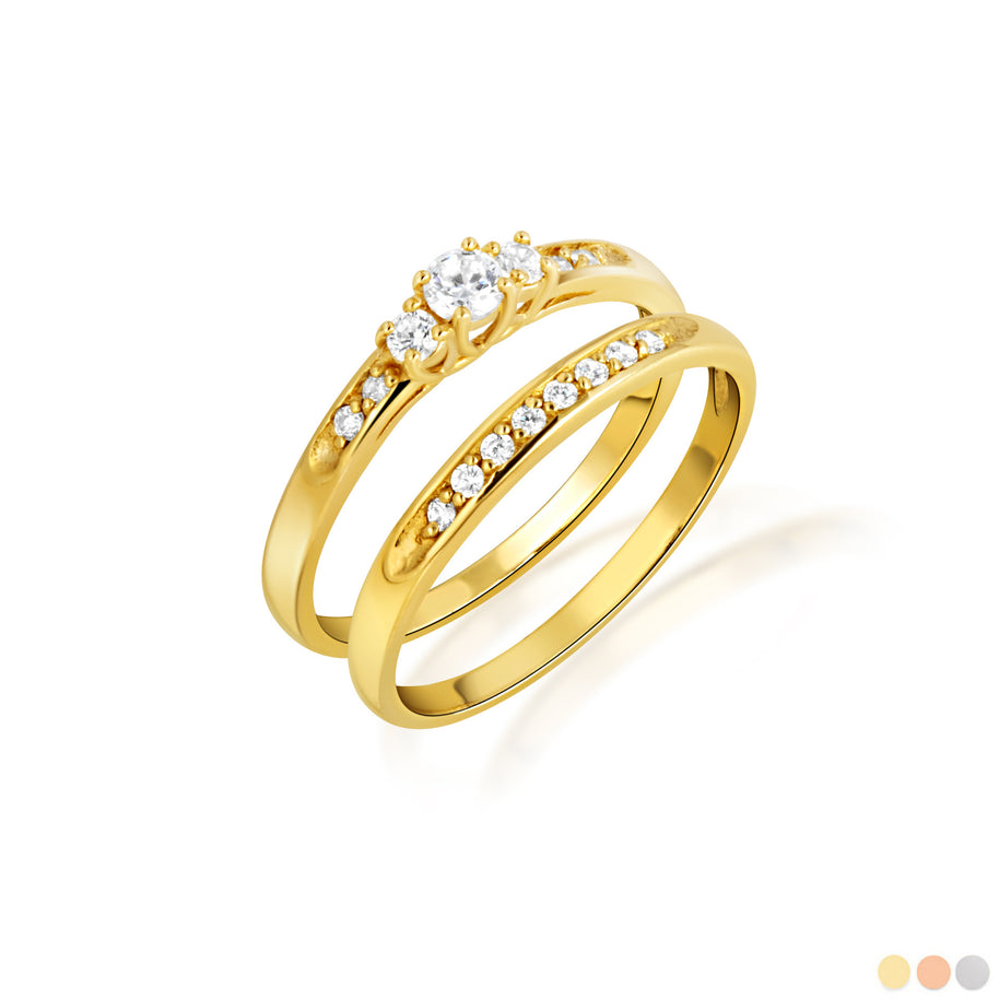 14K Gold Pave Lab Grown Triple Set Diamond Wedding Band Ring Set (Available in Yellow/Rose/White Gold)