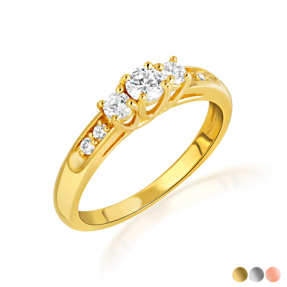 14K Gold Solitaire Lab Grown Triple Set Diamond Engagement Band Ring (Available in Yellow/Rose/White Gold)