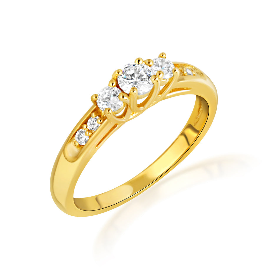 14K Gold Solitaire Lab Grown Triple Set Diamond Engagement Band Ring (Available in Yellow/Rose/White Gold)