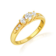 14K Gold Solitaire Lab Grown Triple Set Diamond Engagement Band Ring (Available in Yellow/Rose/White Gold)