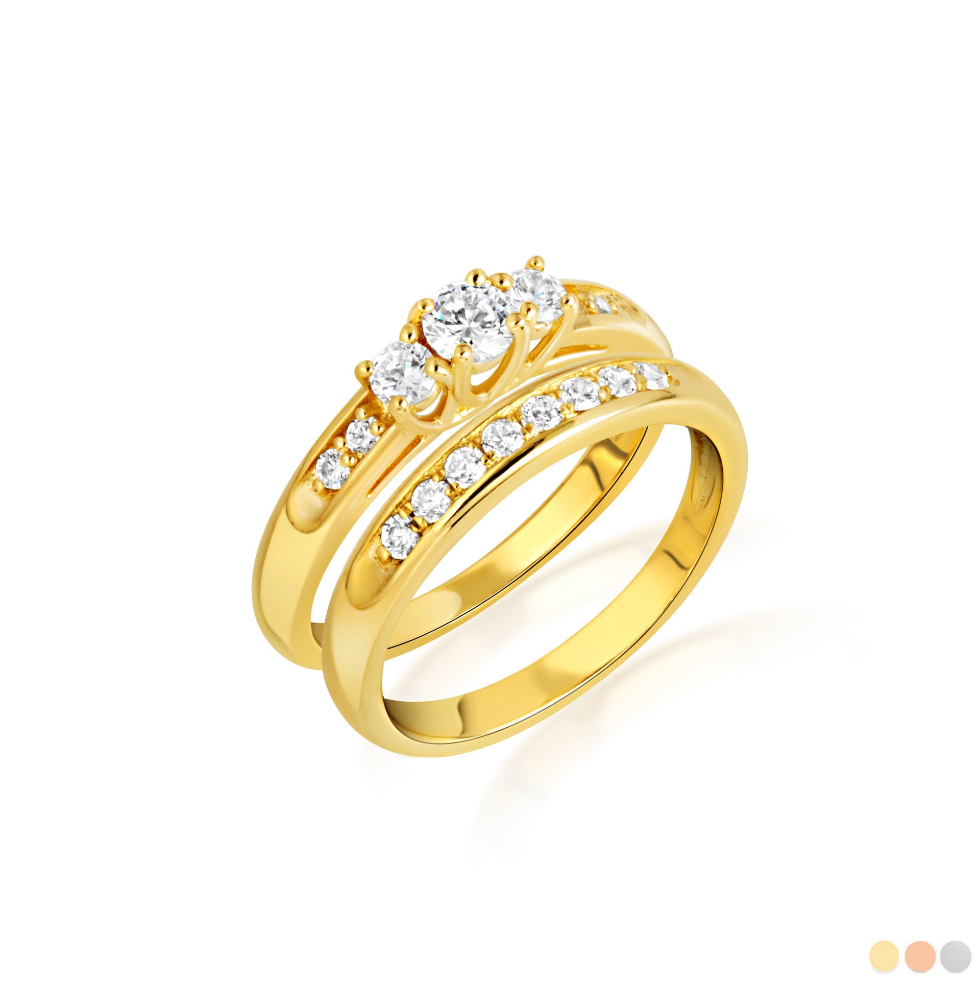 14K Gold Pave Lab Grown Triple Set Diamond Engagement Band Ring Set (Available in Yellow/Rose/White Gold)
