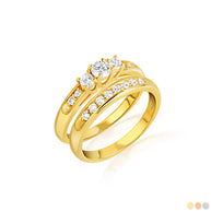 14K Gold Pave Lab Grown Triple Set Diamond Engagement Band Ring Set (Available in Yellow/Rose/White Gold)
