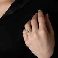 14K Gold Lab Grown Diamond Halo Wedding Band Ring Set (Available in Yellow/Rose/White Gold)