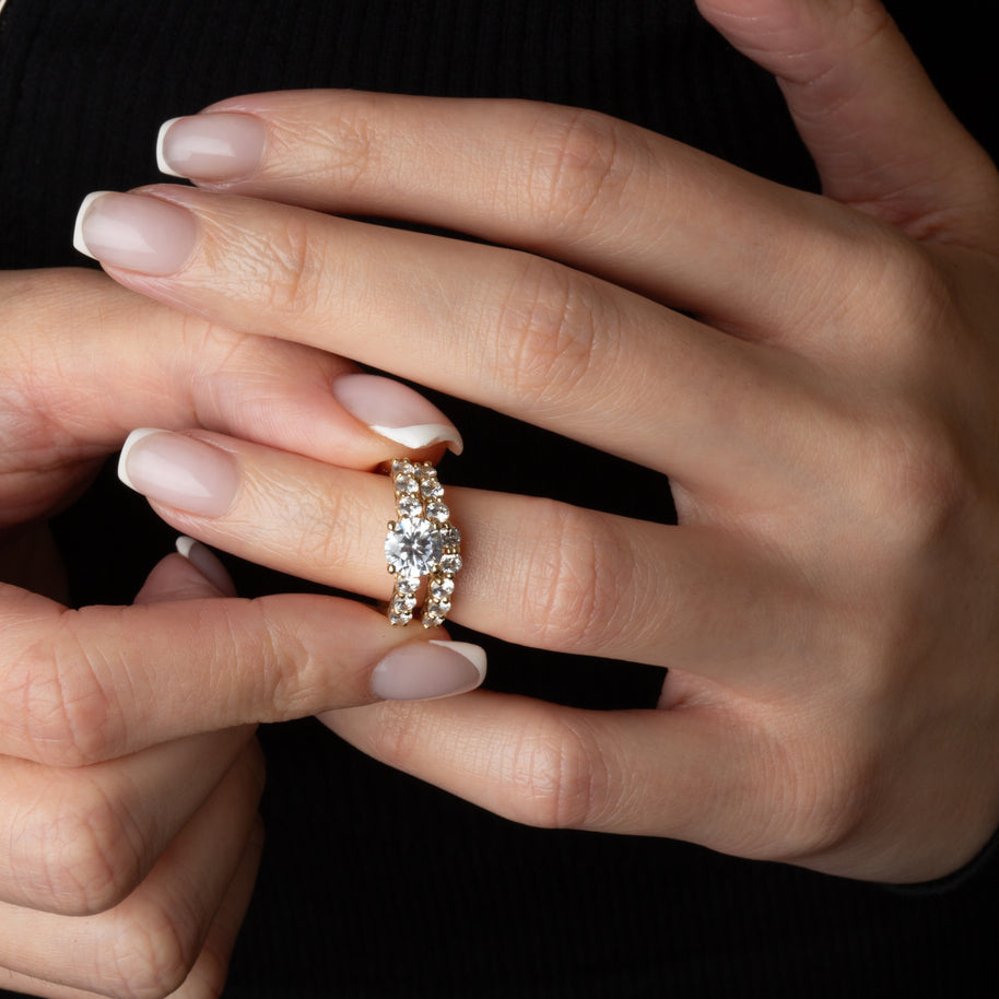 14K Gold Lab Grown Diamond Engagement Band Ring Set (Available in Yellow/Rose/White Gold)