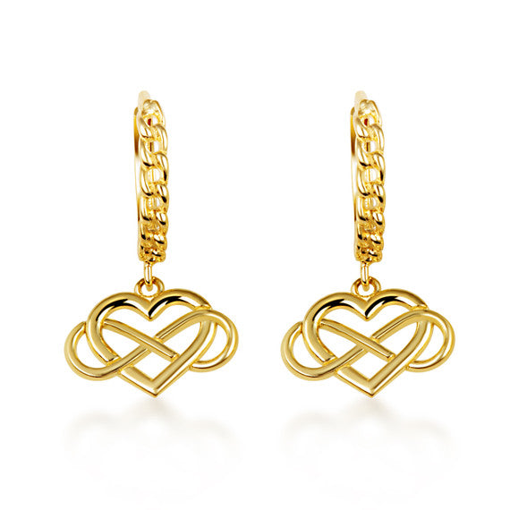 Yellow Gold Infinity Heart Cuban Link Huggie Hoop Earrings