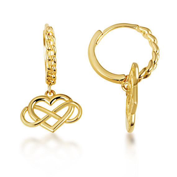Yellow Gold Infinity Heart Cuban Link Huggie Hoop Earrings