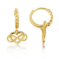 Yellow Gold Infinity Heart Cuban Link Huggie Hoop Earrings