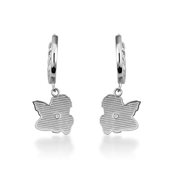 .925 Sterling Silver Cherub Angel Cuban Link Huggie Hoop Earrings