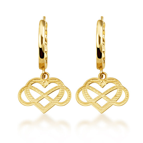 Yellow Gold Infinity Heart Cuban Link Huggie Hoop Earrings
