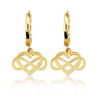 Yellow Gold Infinity Heart Cuban Link Huggie Hoop Earrings