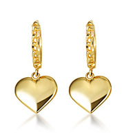 Yellow Gold Heart Shape Love Cuban Link Huggie Hoop Earrings