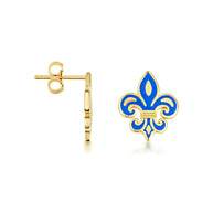 Yellow Gold Blue Enamel French Fluer-de-lis Stud Earrings