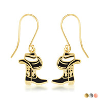 Gold Enamel Cowboy Hat Boots Western Leverback Earrings (Available in Yellow/Rose/White Gold)