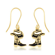 Gold Enamel Cowboy Hat Boots Western Leverback Earrings (Available in Yellow/Rose/White Gold)