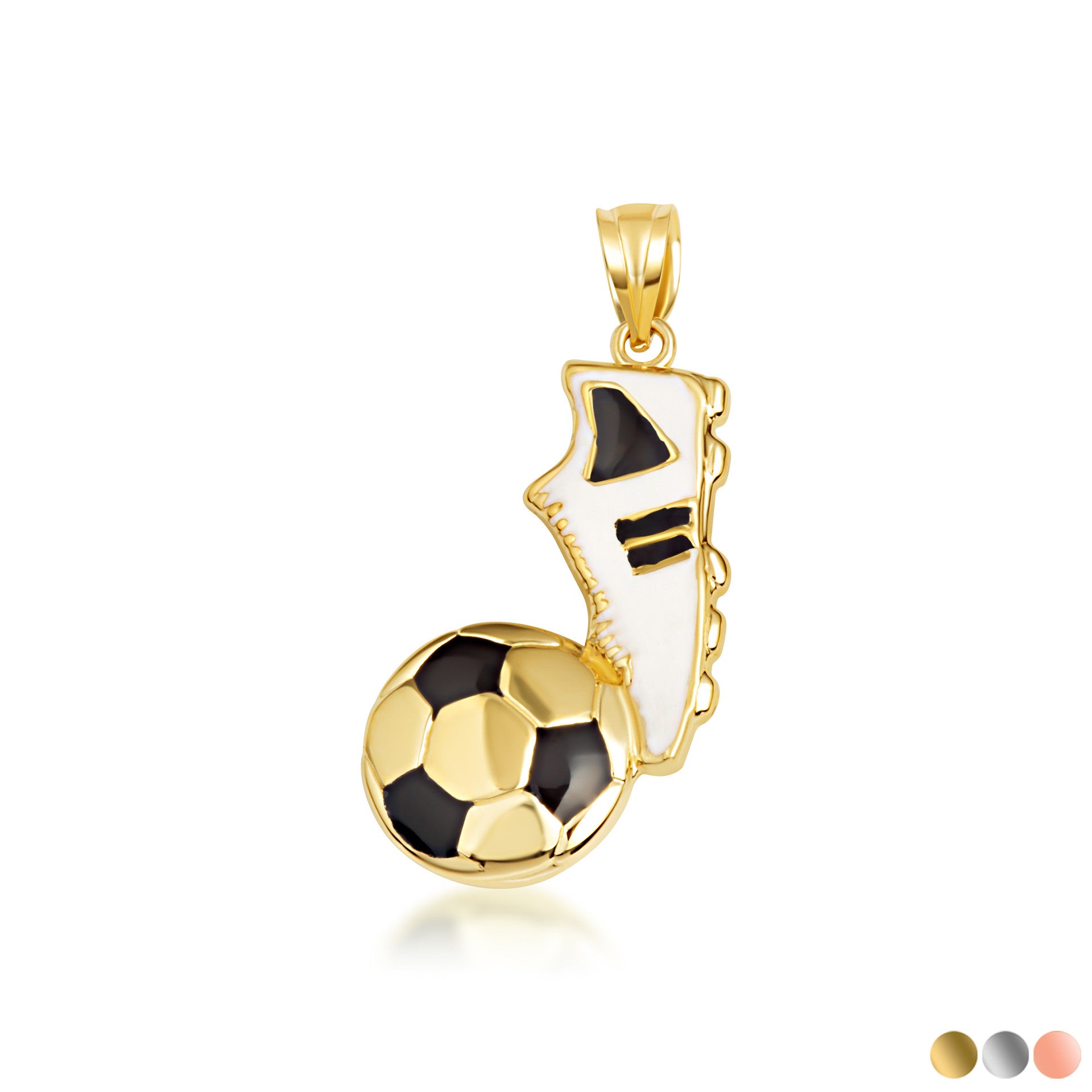 Gold Enamel Soccer Ball Cleats Shoe Sports Pendant Necklace (Available in Yellow/Rose/White Gold)