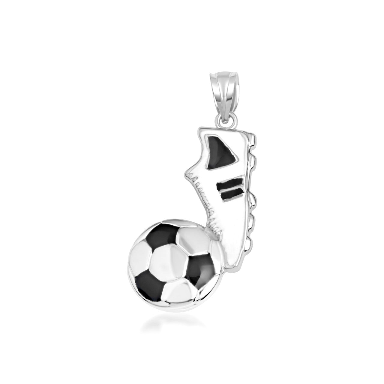 .925 Sterling Silver Enamel Soccer Ball Cleats Shoe Sports Pendant Necklace
